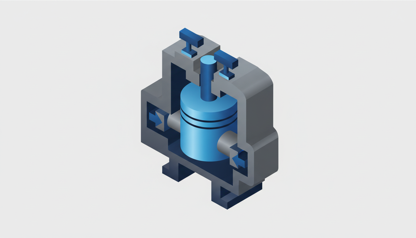 Изометрическая иллюстрация поршневого насоса высокого давления в разрезе